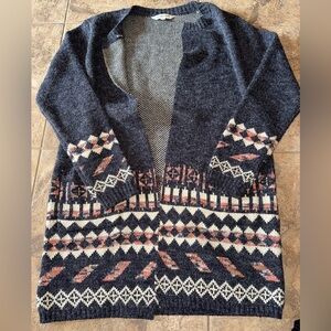 Davi & Dani Women's Patterned Cardigan Sweater long medium m gray